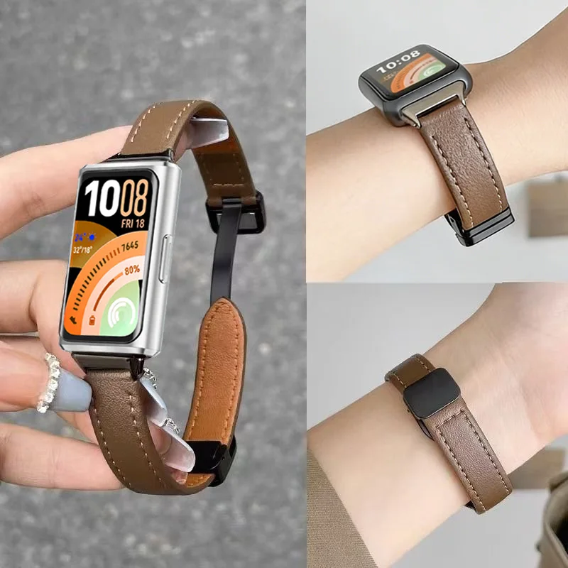 Фото Магнитный кожаный ремешок для HUAWEI Band 11/11 Pro, аксессуары, спортивный браслет, ремешок для Huawei Smart Band 8, 9, 10, NFC-ремешки №1