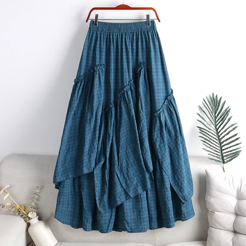 

2022 Women Autumn Winter Retro Plaid Stitching Skirts Female High Waist Irregular Skirts Ladies Loose Casual A-line Skirts L112