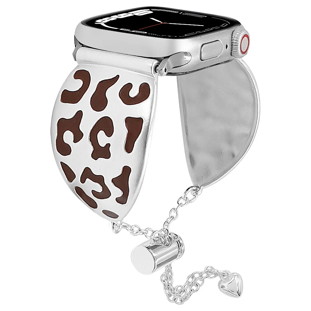 Фото Эксклюзивные дизайнерские ремешки с леопардовым принтом для Apple Watch S10/Ultra серии, легкая роскошь, премиум-класс, женские браслеты SE. №3