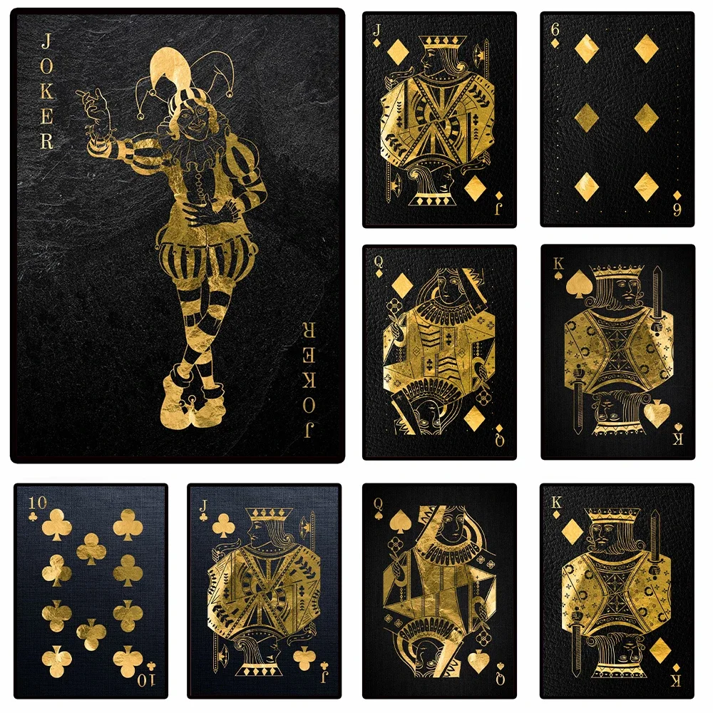 Постеры и картины в виде Покера из черного позолоченного золота Джокер Jqk