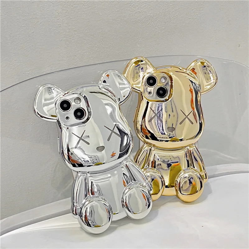 

Fashion Cool 3D Plating Bear Phone Case For iphone 13 12 11 14 Pro Max Cover Cute Cartoon Shockproof Soft Cases For iphone 11