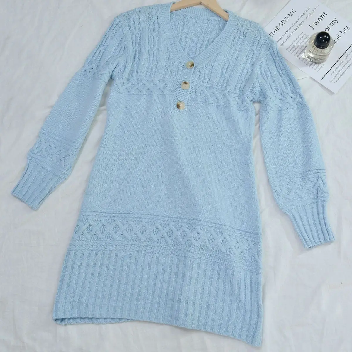 

Осенне-зимнее Новое вязаное платье на пуговицах модный стиль женский свитер