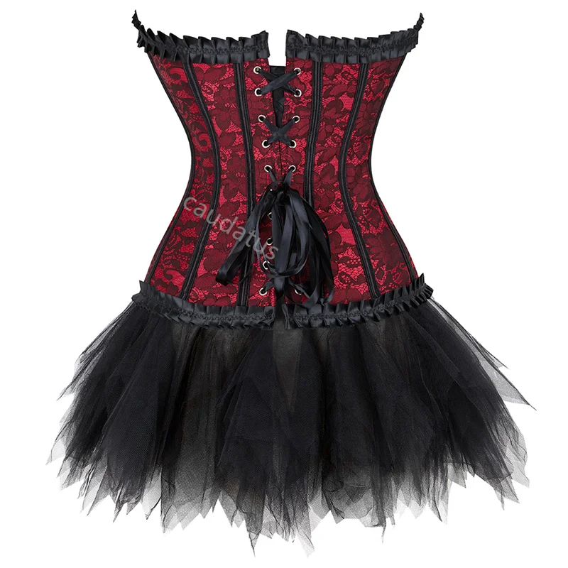 Корсет-юбка платье-пачка комплект с завышенной талией и кружевом костюм для