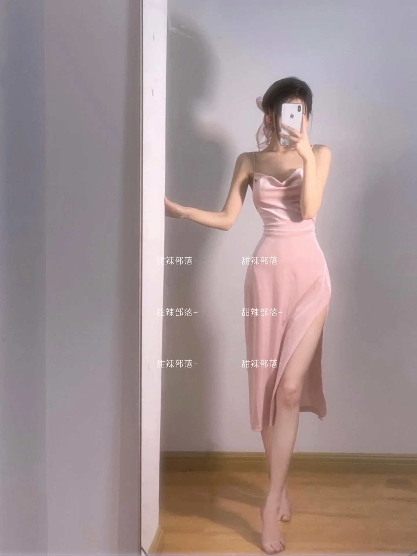

2022 Summer TVVOVVIN Hot Sexy Bright Pink Maxi Dress Long Tank Camisole Robe Low Cut Hot Sexy Korean Women Robe Sweet O8EY