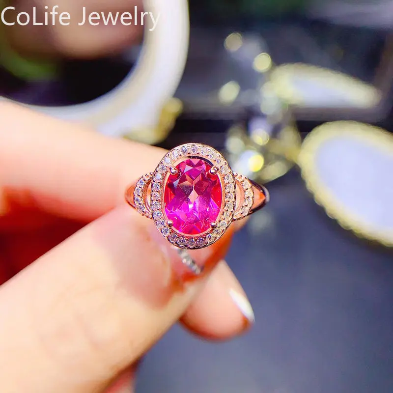 

Женское кольцо из серебра 925 пробы с розовым топазом 2 карата, 7 Х9 мм