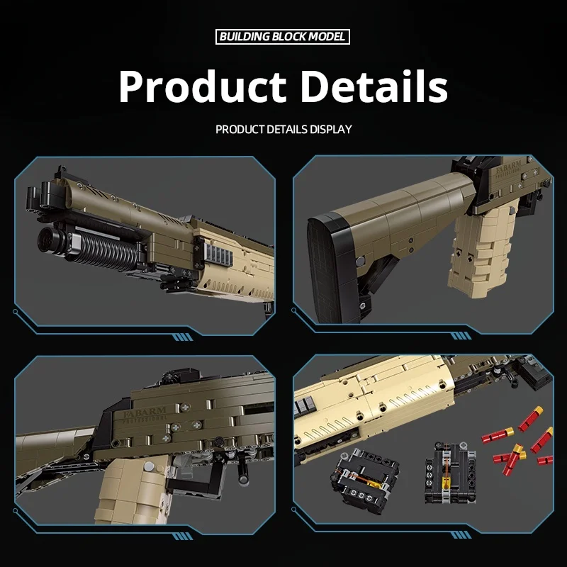 Фото Строительный блок STF12 Shotgun с темой огнестрельного оружия, 92402, 1538 шт., головоломка, игра, оружие, орнамент Moc для взрослых, кирпичи, игрушки №4