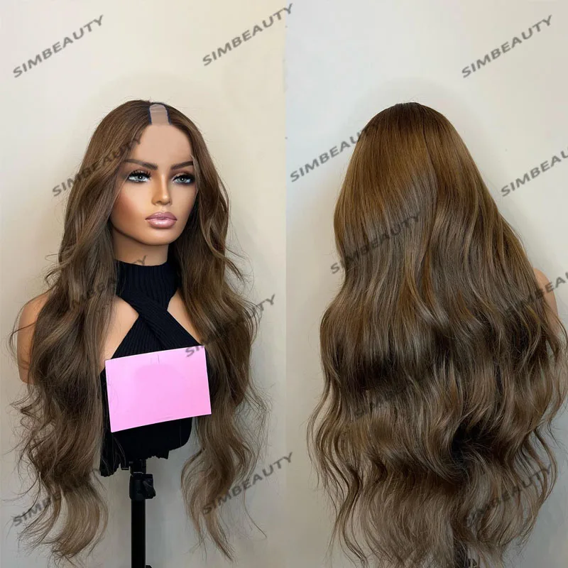 Long Wavy Opening 1x4 U Part Human Hair Wigs for Black Women Glueless Light Cool Brown/Caramel Blonde Adjustable U Part Wigs