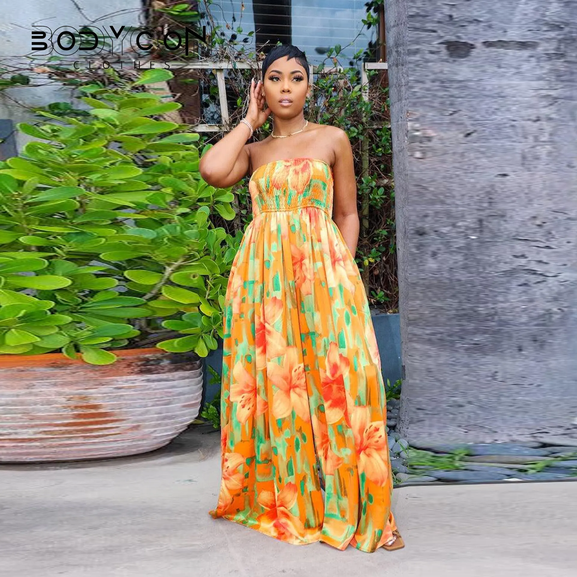 

Облегающий Модный женский комбинезон с цветочным принтом, без бретелек, с широкими штанинами, женский летний шикарный комбинезон 2023, цельный комплект, комбинезон