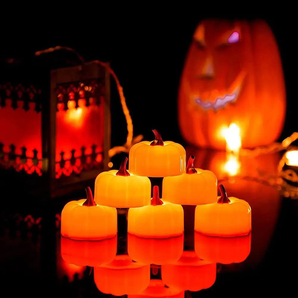 

12 шт. светодиодных свечей, имитация тыквы, электронный беспламенный ночсветильник, украшение для Хэллоуина