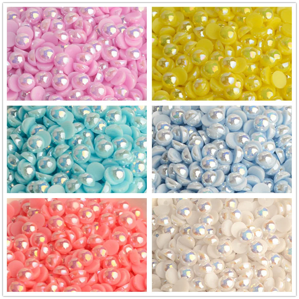 

2mm-12mm All Colors Half Round AB Pearl Plastic Non-Heat Repair Flat Back Glitter ABS Fashion Ornament for Nail Art DIY Phone
