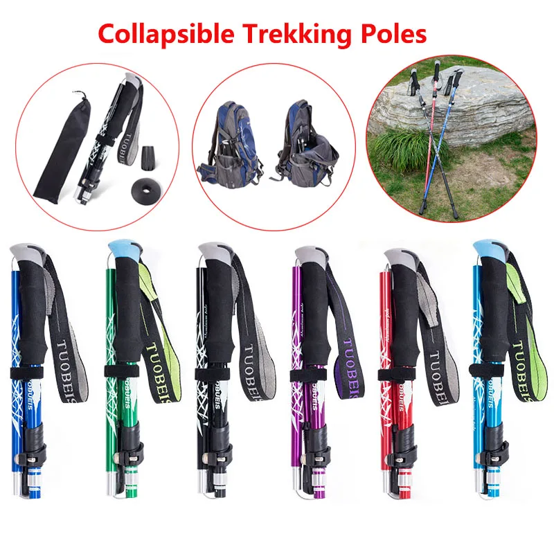 

Outdoor 5-Section Folding Trekking Poles Camping Walking Hiking Stick Telescopic Climbing Poles Ultralight Nordic Elderly Stick
