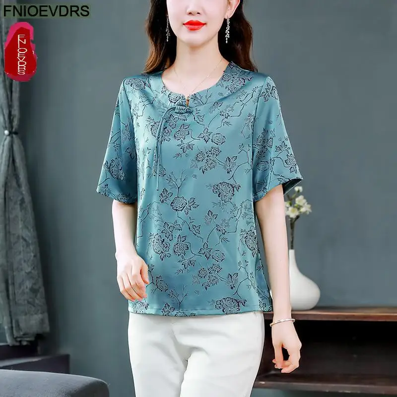 

M-5XL Women 2023 Summer Retro Vintage Elegant Office Lady Shirts Casual Loose Work Ribbon Bow Tie Green Red Pink Tops Blouses