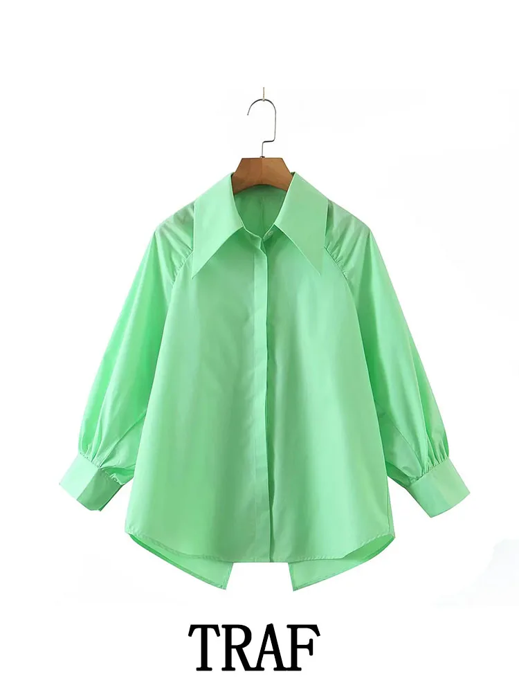 

Женская рубашка с отложным воротником, однобортная, с длинным рукавом