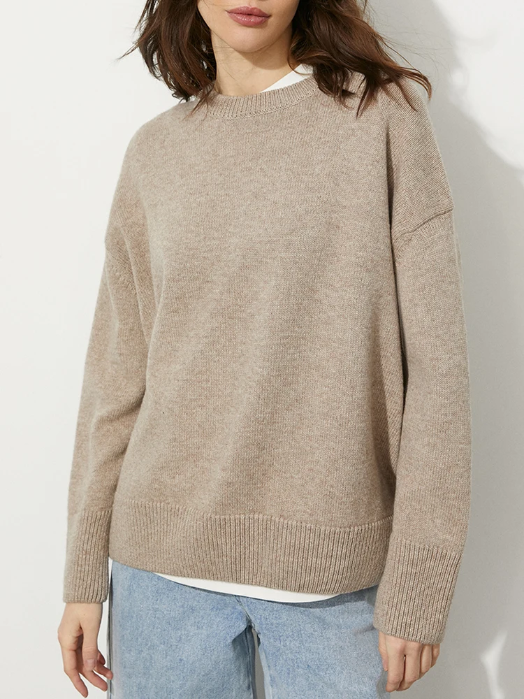 Женский Универсальный мягкий плотный вязаный свитер цвета хаки базовый