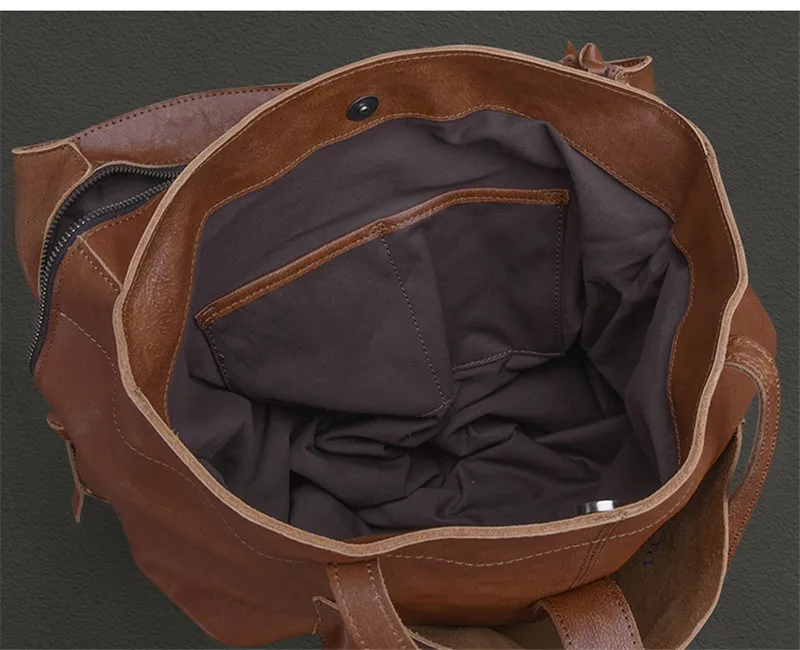 Fashion retro luxury natural real leather men's oversized tote bag daily outdoor travel large-capacity real cowhide shoulder bag