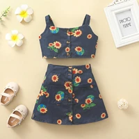 baby girls outfit set 2022 new middle and small childrens two sunflower suspender vest summer newborn baby clothes