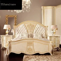 modern european Italian solid wood bed Fashion Carved  luxurious french bedroom set furniture king size jxj62