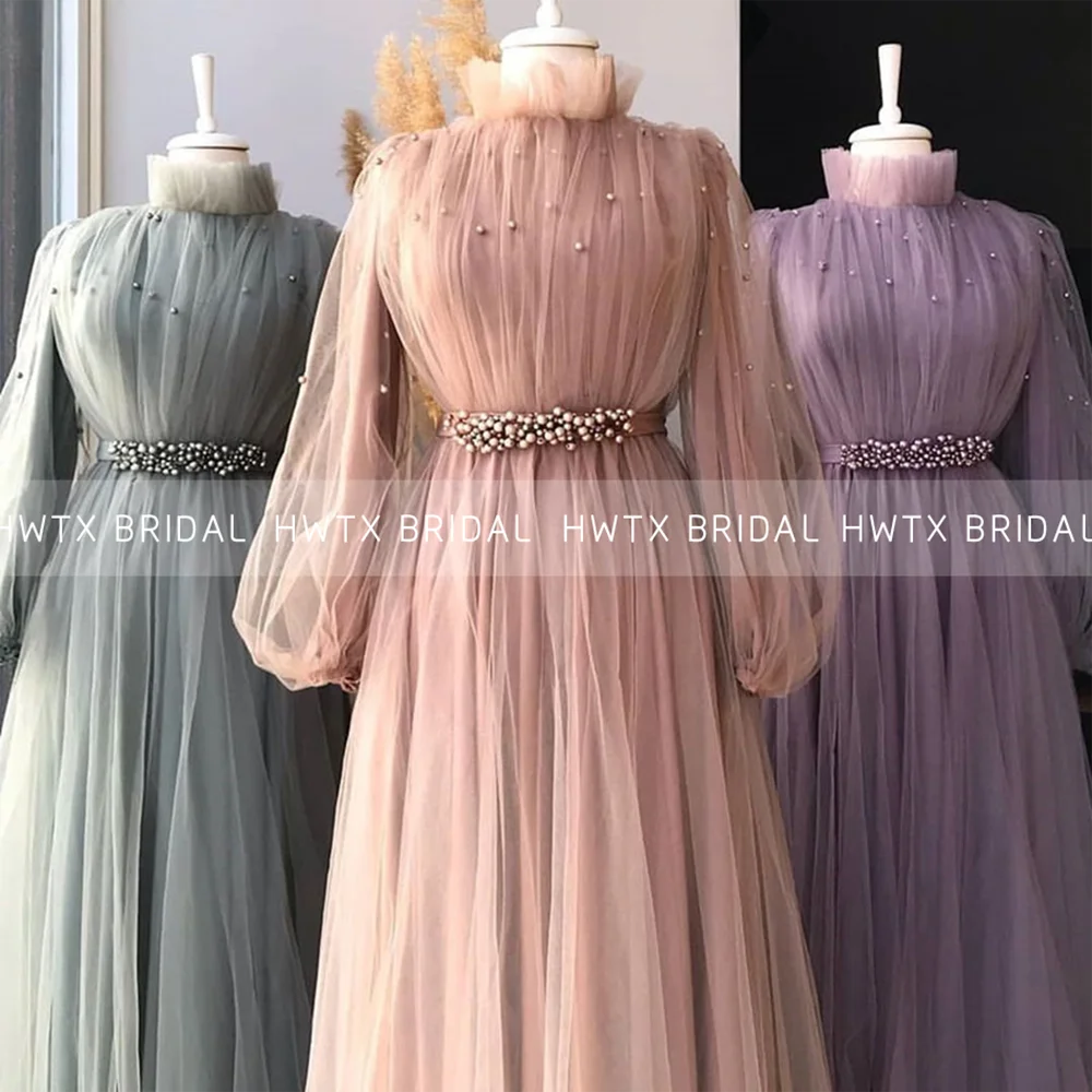 Скромное платье для матери невесты с бусинами длинным рукавом ТРАПЕЦИЕВИДНОЕ