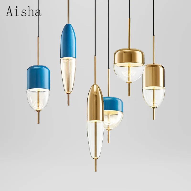 

Золотистая/синяя Подвесная лампа в виде капли воды, скандинавский светодиодный стеклянный подвесной светильник для дома, зала и спальни, декоративные осветительные приборы для интерьера