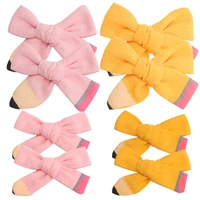 ncmama 2pcslot 34 back to school bows handmade pencil hair bow cotton hair clip for teenage girls students hair accessories