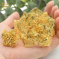 aniid dubai flower gold plated bangles with rings for women nigerian bride cuff bracelet female wedding jewelry gifts wholesale