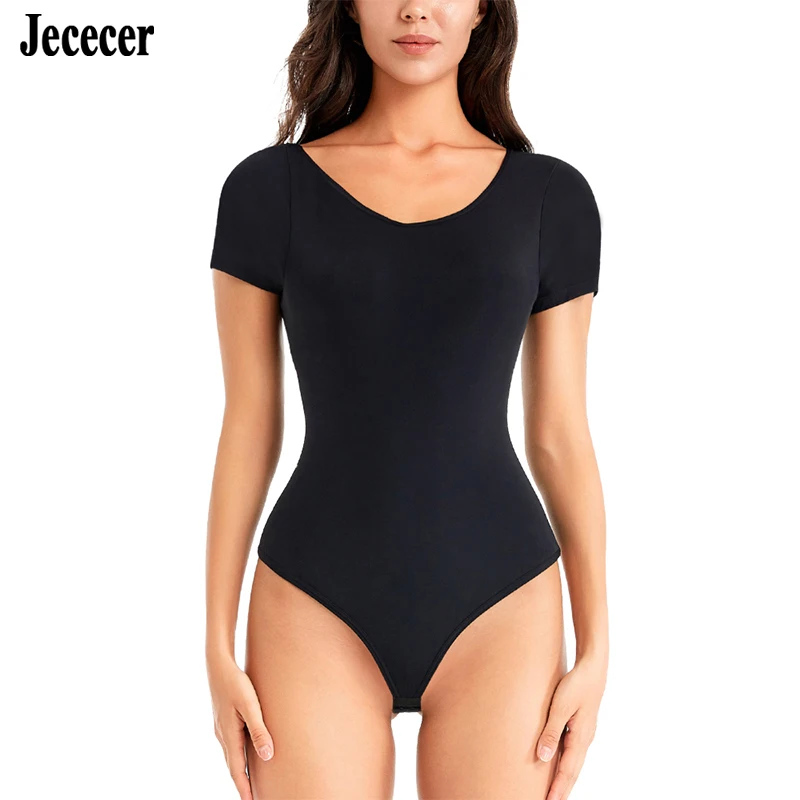 

Women Skinny Fit Bodysuit Waist Shapers Short Sleeve Bodys Sexy Lingerie Outside Wear Tops