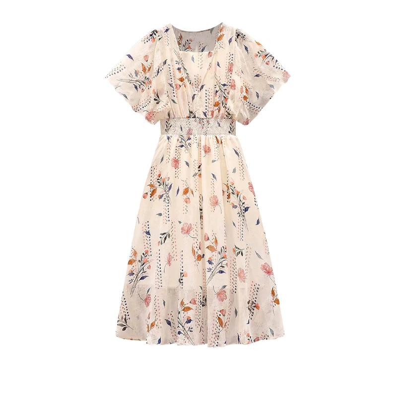 Женская одежда больших размеров нежное платье с цветочным принтом летнее для