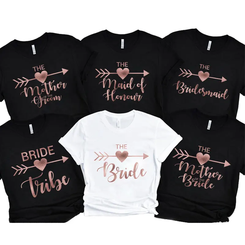 Bridesmaid Team Bride Tribe T-shirt Golden Font Print Short Sleeve Tees Bridal Shower Wedding Tops Bachelorette Party Evjf Shirt