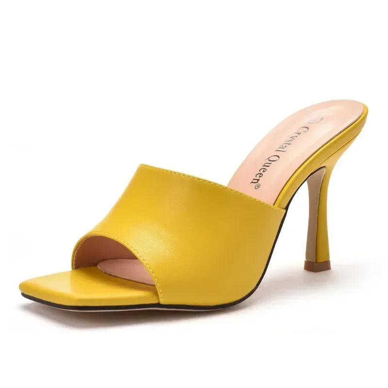 Мюли женские на высоком каблуке 9 см босоножки с кристаллами туфли шпильке тапки