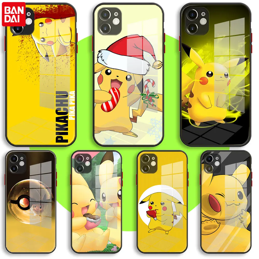 

BANDAI Black Soft Glass Case For iPhone 13 11 12 Mini Pro Max XS XR X 7 8 6 Plus SE2 Silicone Protection Cover Pikachues