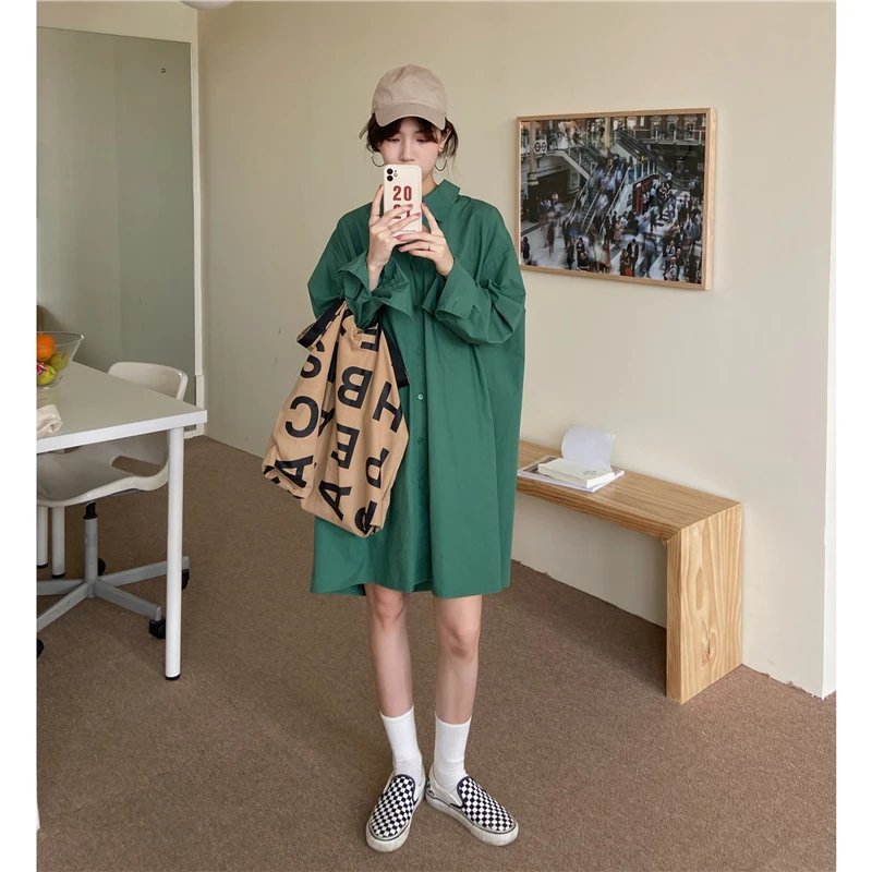 

2023 New Autumn Women Loose And Versatile Simple Medium And Long Style Sleeve Shirt Dress Free Shipping