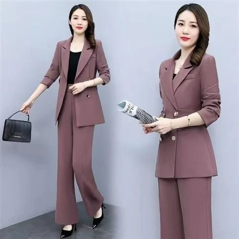 

2022 Spring Autumn Women 2 Pcs Pants Set Office Lady Graceful Suit Coat+Trousers Sets Working Basic Joker Clothing Female E149