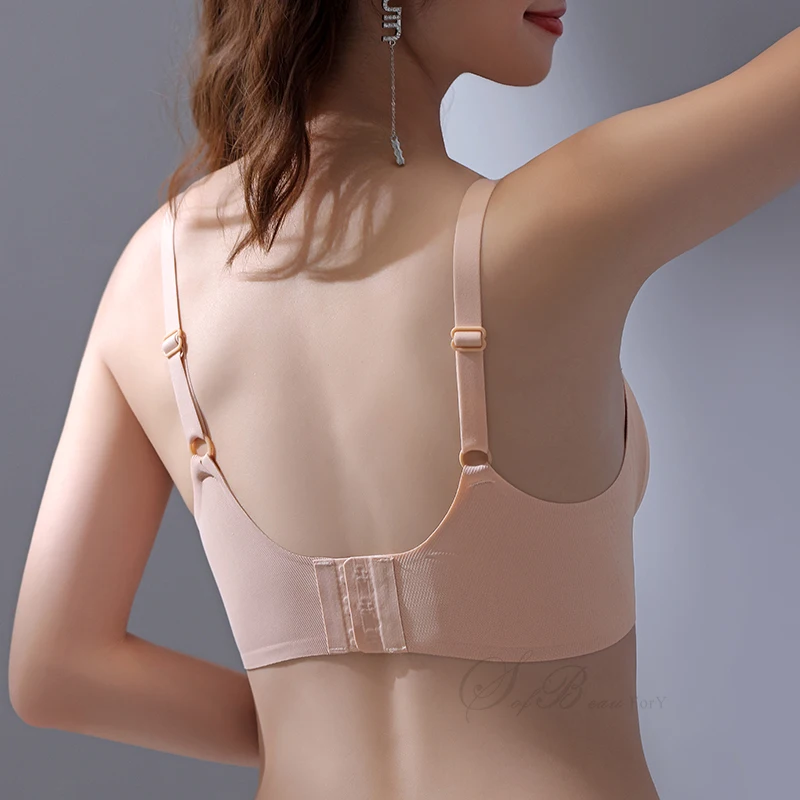 New Soft Support Strips Skin-friendly Women Underwear Close-Fitting No Steel Ring Gathered Up Beautiful Back Latex Cup Bra