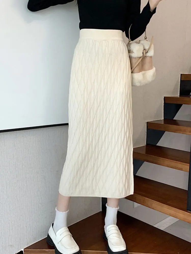 Женская трикотажная длинная юбка TIGENA, элегантная однотонная облегающая юбка макси в Корейском стиле с разрезом сзади и высокой талией, черн...