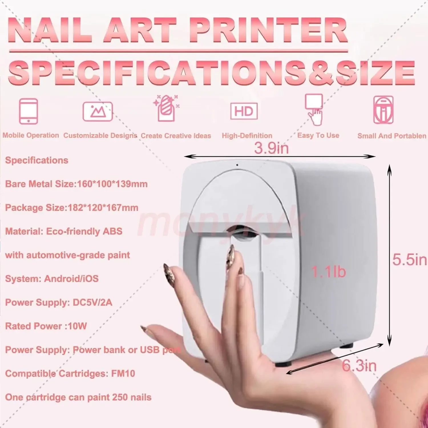 Фото Комплект машины для принтера ногтей O2nails-3d цифровой мобильный принтер для дизайна ногтей для салона и дома, дизайн Wi-Fi/сделай сам, быстрая печать и лечение 30 с №5