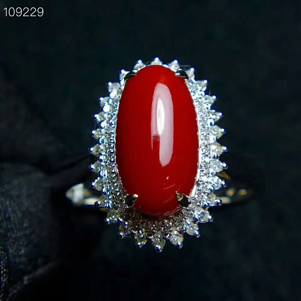 

[MeiBaPJ The Spirit of the Sea Precious Red Coral Gemstone Ring for Women Real 925 Sterling Silver Fine Jewelry