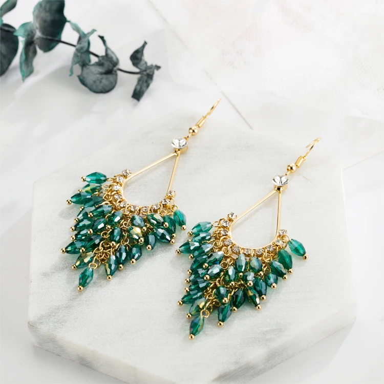 

Korean Jewelry Fashion Refined Rhinestone Long Tassel Earrings Feather Beautiful Exaggerated Earrings for Women