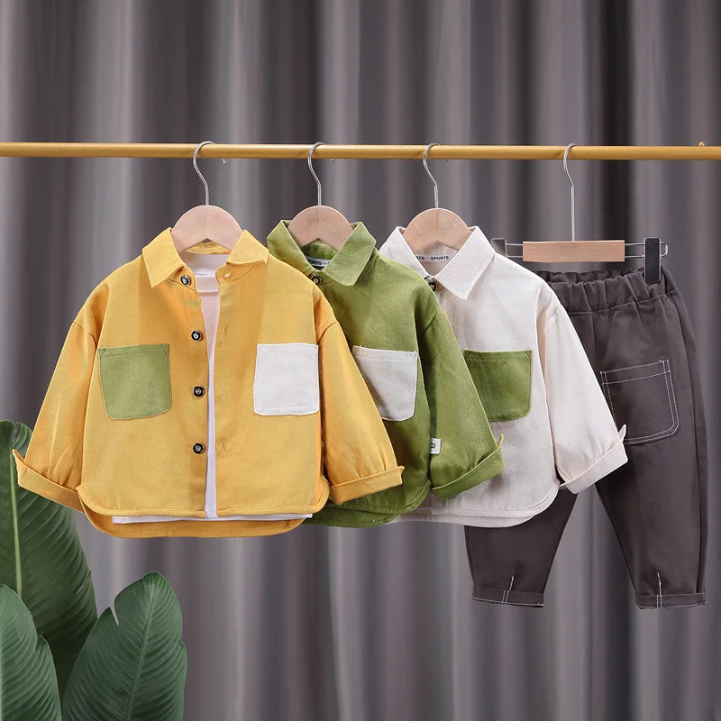 

Baby Boy Baptism Outfit Set 2023 Autumn Korean Fashion Shirts + T-shirts + Pants 3PCS Kids Bebes Jogging Suits Childrens Clothes