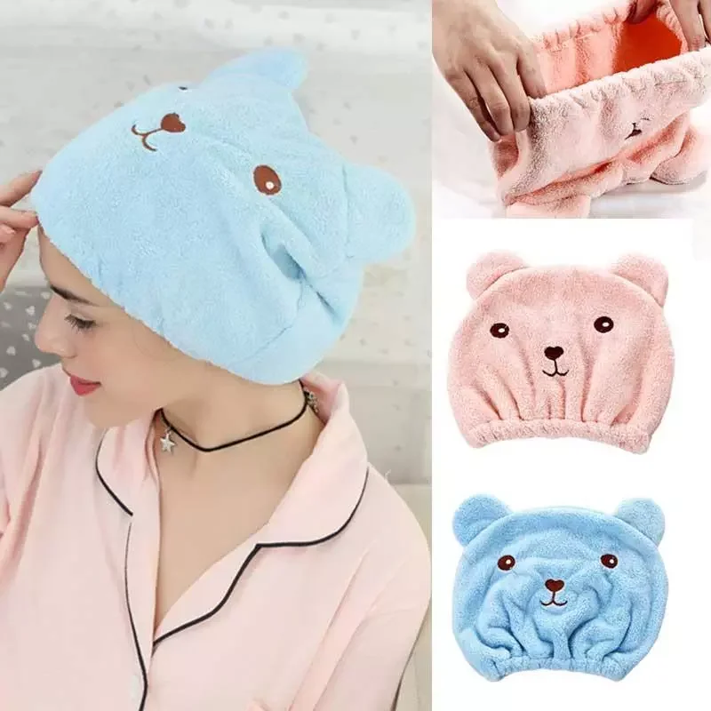 

Lovely Cat Hair Drying Cap Bath Towel Microfiber Shower Sleeping Hat Wrapped Towels Bathing Caps For Women Bathroom Accessories