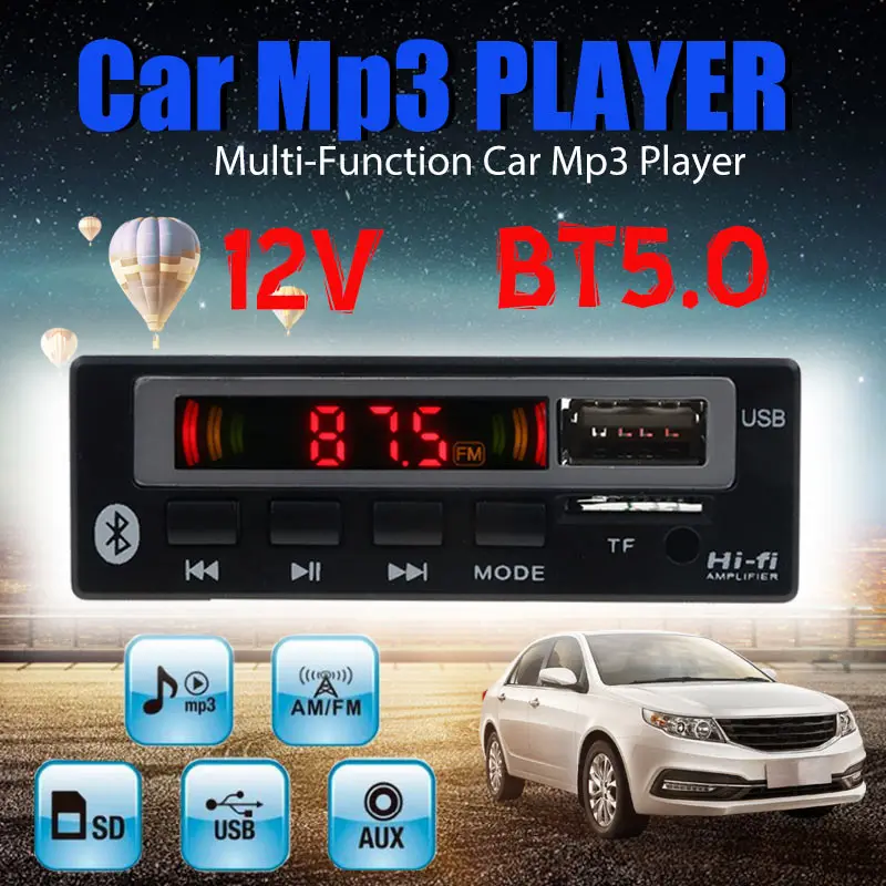 

Автомобильный MP3-плеер, декодер, плата, модуль, беспроводной приемник 5 В/12 В, 1 Din, музыкальный динамик, автомобильный комплект, Bluetooth 5,0, USB, AUX, TF, FM-радио