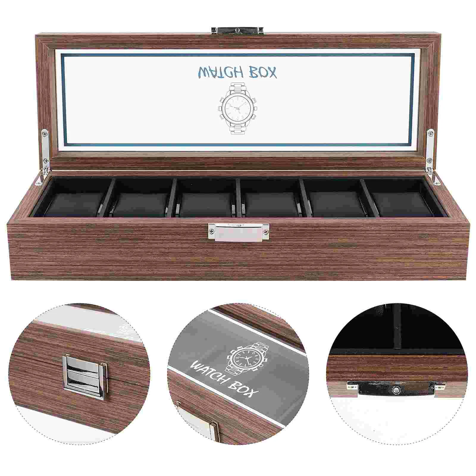 

Watch Storage Display Wood Jewelry Case Container Wooden Bracelet Collection Box Lock