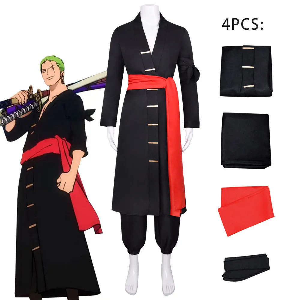 

One Piece Roronoa Zoro Cosplay Costume Pirate Hunter Wano Country Zoro Juurou Anime Clothing Man's Black Full Outfit