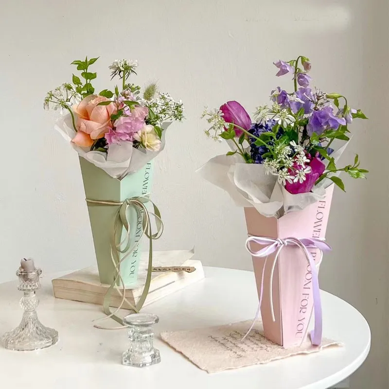 

25x45cm Handheld Bouquet Packaging Box Flowers Decorations Embrace Pink Flower Tube Florist Floral Bouquet Beige Small Wrapping