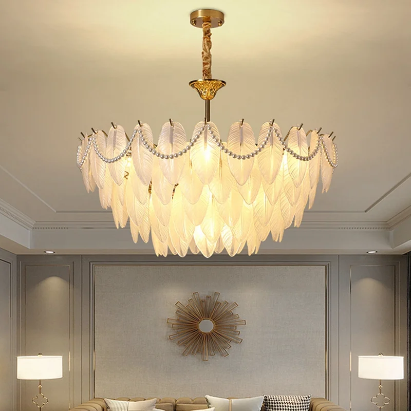 

Chandeliers Lights Luxury Contemporary Crystal Feather Grass Study Living Villa Bedroom Dinning Room LED Ceiling Pendant Lamps