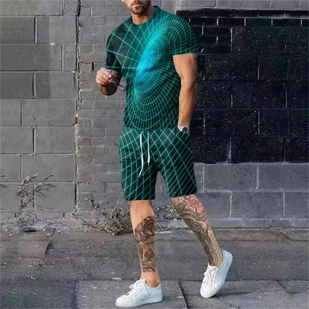 Men's 2023 Summer Short-sleeved T-shirt Suit Fashion Two Pieces of Street Men Clothing 3d Printed Sports Shorts Sportwear