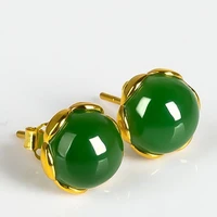 hetian biyu imitation gem earrings female copper plated emerald tourmaline earrings wedding jewelry korean fashion women
