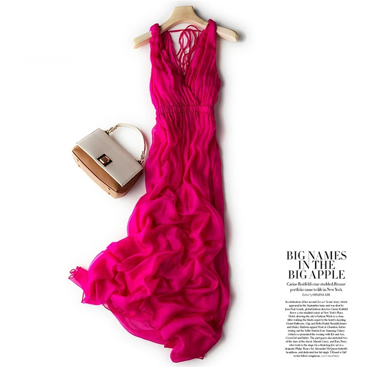 

Новинка 2023, шелковое платье с V-образным вырезом, сексуальное платье без рукавов, Пляжное Платье с открытой спиной для отдыха, летние длинные платья для женщин, одежда Zm3213