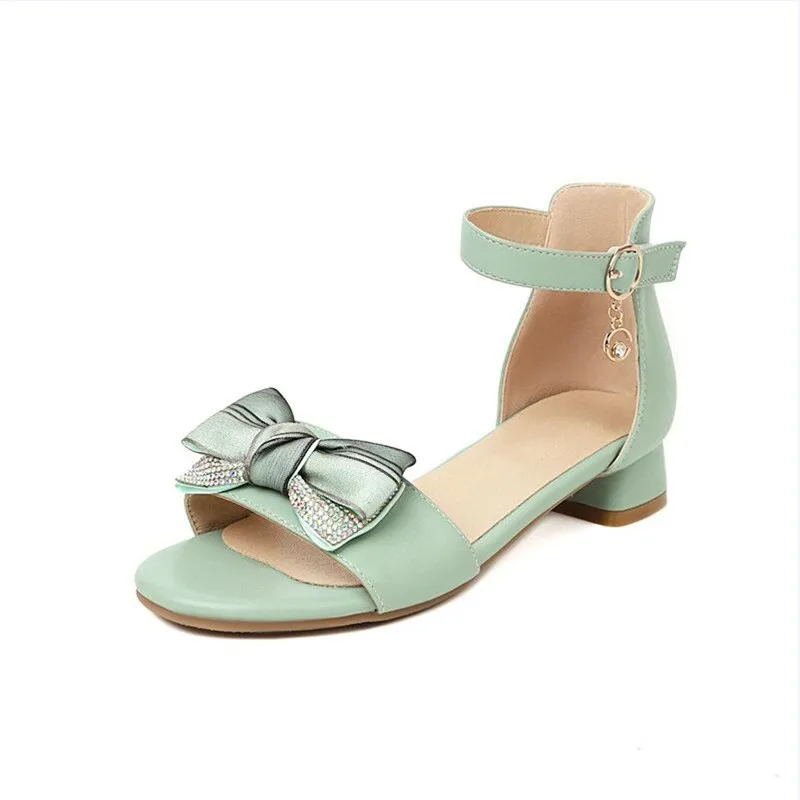 Student Summer Girl High Heel Sandals Butterfly Genuine Leather Kids Green Shoe Wedding Princess Children Pink Shoe