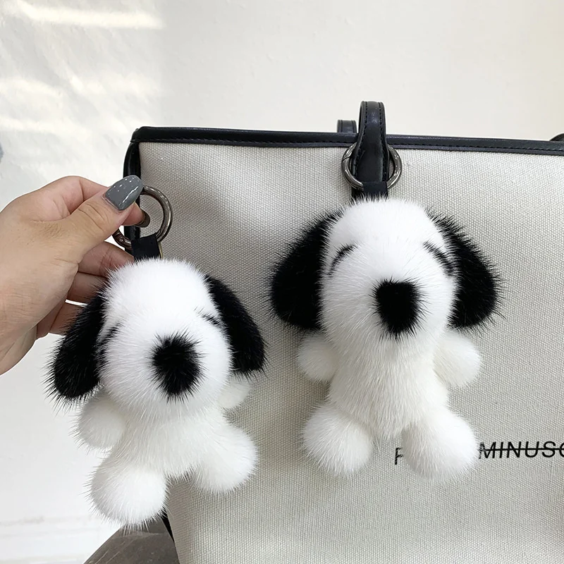 

Keyrings Dogs Keyring Plush Keychain for Car Keys Natural Mink Fur Keychains Lanyard Bag Charm Keychain on the Phone Anime Cute