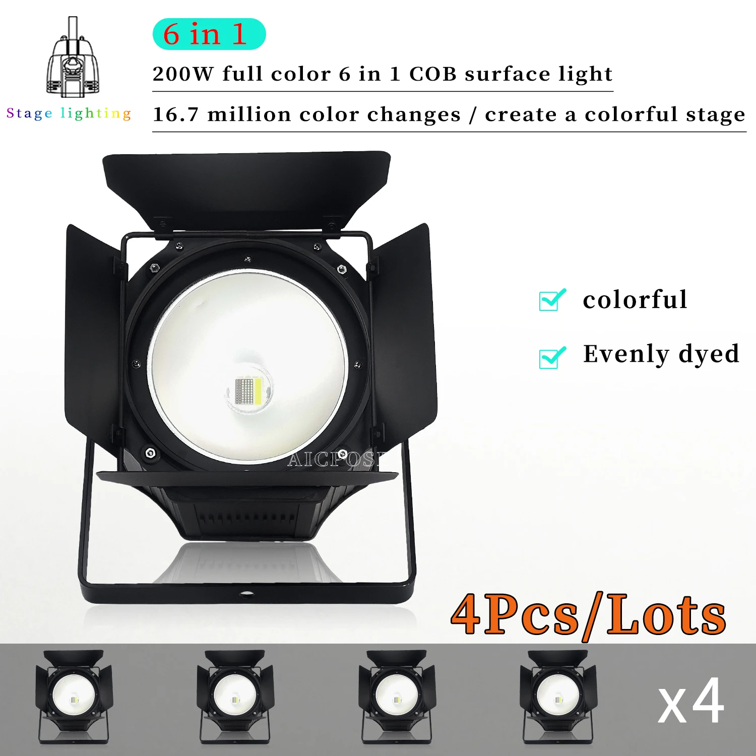 

4 шт./лот 200 Вт COB поверхсветильник RGBWA УФ полноцветный 6 в 1 сценический фон окрасветильник холодный белый теплый белый студийный свет